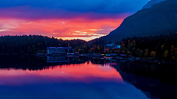 Germany, Nature, Sunset, Lake, Buildings, Bavaria HD wallpaper