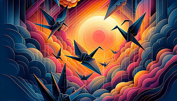 Origami Cranes Sunset, origami, cloud, colorful HD wallpaper