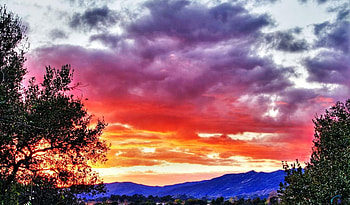 Beautiful-sky-at-sunset., sunsets, clouds, trees, colors, sky, beautiful, nature HD wallpaper