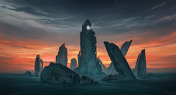 Art, Fantasy, Moon, Rocks HD wallpaper