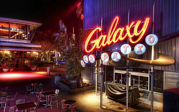 the galaxy cafe at closing r, night, chairs, cafe, lights, r, bar HD wallpaper