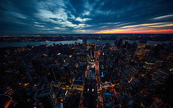 Building, Skyscraper, City, Night, Horizon, Usa, New York, , Cityscape, Cloud, Sunset, Cities HD wallpaper