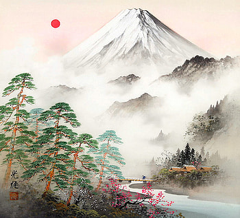Kojima Koukei. Quince blossoms, winter, painting, art, snow, kojima koukei, mountain HD wallpaper