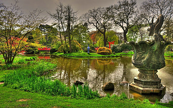 Nature, Statue, Dragon, Garden, Pond, Brightly HD wallpaper