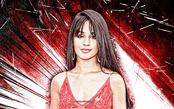 Camila Cabello, grunge art, american singer, music stars, Karla Camila Cabello Estrabao, american celebrity, superstars, red abstract rays, Camila Cabello HD wallpaper