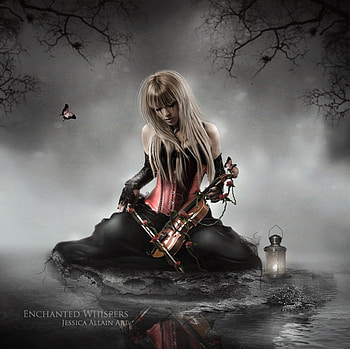 Melancholy, lady, butterfly, fantasy, violin, melody HD wallpaper