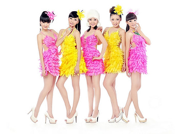 colorful dresses, sexy, asian, brunette, beauty, woman, pink, pretty, yellow, models, legs, female HD wallpaper