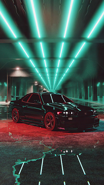 Neon Reflection, GTR Skyline HD phone wallpaper