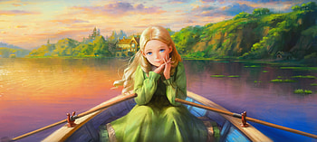 When Marnie was there, river, paddles, boat, blonde, art, landscape, cute, girl, beautiful, lake, shore, pretty, view, nature HD wallpaper