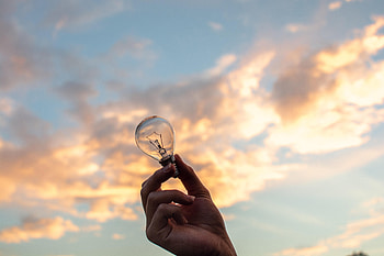 Sky, Clouds, Hand, Miscellanea, Miscellaneous, Light Bulb HD wallpaper