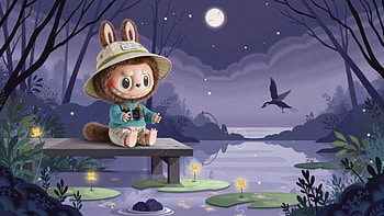 Labubu’s Enchanted Night: Toy Adventure, Labubu, toy HD wallpaper