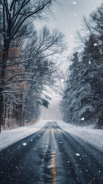 Winter Whisper Way, snow, road HD phone wallpaper