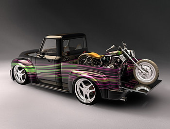 1954 Custom Ford, With a Harley, motorcycle, bike, harley, chopper HD wallpaper