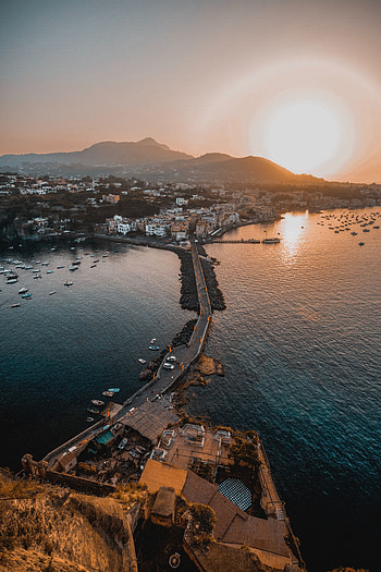 Cities, Sunset, Sea, City, View From Above, Bridge HD phone wallpaper