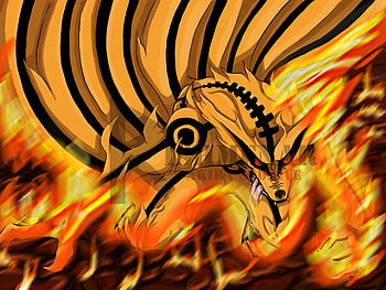 Bijuu Form, animal, naruto shippuden, tails, flames, bijuu, red eyes, fox, kyuubi, fangs, anime, claws, naruto, fire, tongue HD wallpaper