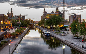 Ottawa, , evening, sunset, buildings, steamboat, Canadian city, Ottawa cityscape, Canada HD wallpaper