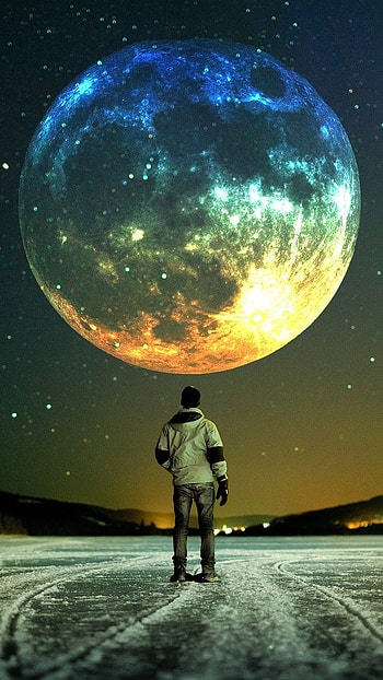 Moon, Big Moon, Alone Man HD phone wallpaper