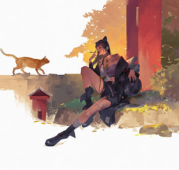 Hey, you!, suoxiao, catwoman, cat, girl, creature, art, tea me, fantasy, pisici, teame HD wallpaper