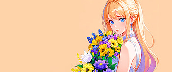 a girl with flowers 2, Anime, flower, minimalist, pastel, minimalist anime HD wallpaper