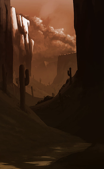 Cactuses, Art, Canyon HD phone wallpaper