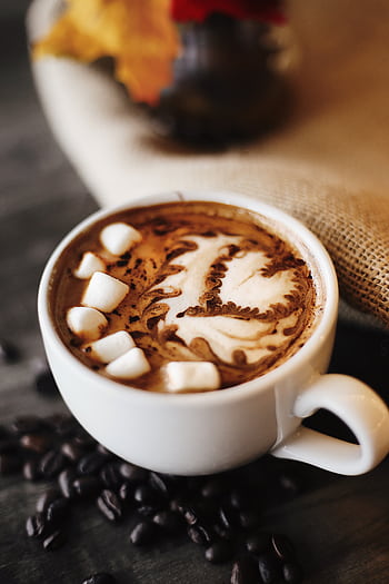 Delicious hot chocolate topped with marshmallows and latte art, perfect for cozy autumn days. HD phone wallpaper