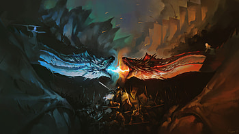 Night King And Khaleesi Fighting With Dragons Artwork, game-of-thrones-season-7, game-of-thrones, tv-shows, white-walkers, dragon, artwork, artist, digital-art, deviantart HD wallpaper