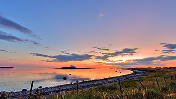 Nature, Sunset, Shore, Bank, Fence, Line, Stakes, Pegging HD wallpaper