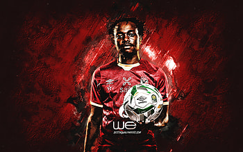 Percy Tau, Al Ahly SC, South African footballer, portrait, red stone background, Percy Tau art, football, Egypt HD wallpaper