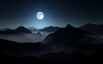 Mountain moonlight, Nature's grandeur, Star-studded sky, Tranquil moonlit landscape HD wallpaper