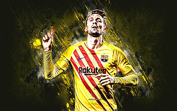 Luuk de Jong, FC Barcelona, Dutch football player, portrait, yellow stone background, La Liga, football, Luuk de Jong Barcelona, grunge art HD wallpaper
