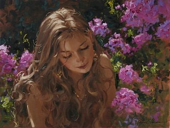 painting, purple, lady, flower, lonely HD wallpaper