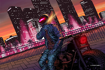 Miami Turbo Killer , biker, artist, artwork, digital-art, artstation HD wallpaper