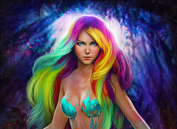 Mermaid, colorful, omrikoresh, fantasy, luminos, girl, siren, omri koresh HD wallpaper