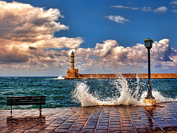 Landscape, Sky, Sea, Clouds, Waves, Lighthouses HD wallpaper