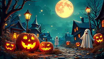 halloween, pumpkin, ghost, moon, spooky HD wallpaper
