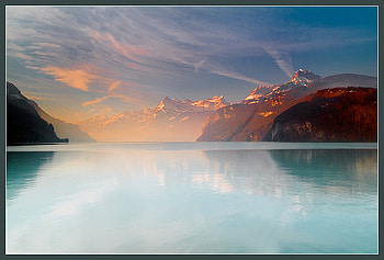 Nord Sea Sunset, reflection, clouds, sky, beautiful, tirquise sea, mountains, sunset HD wallpaper