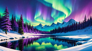 Northern Lights, snow, aurora borealis, lake, mountain, light, Snowy Mountain HD wallpaper