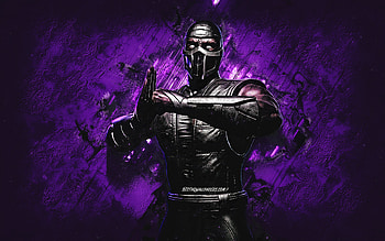 Noob Saibot, Mortal Kombat Mobile, Noob Saibot MK Mobile, Mortal Kombat, purple stone background, Mortal Kombat Mobile characters, grunge art, Noob Saibot Mortal Kombat HD wallpaper