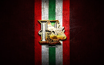 Halifax Mooseheads, golden logo, QMJHL, red metal background, canadian hockey team, Halifax Mooseheads logo, hockey HD wallpaper