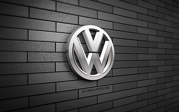 Volkswagen 3D logo, , VW logo, gray brickwall, creative, cars brands, Volkswagen logo, Volkswagen metal logo, 3D art, Volkswagen HD wallpaper