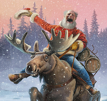 Ho, ho, ho! Merry Christmas!, elk, craciun, art, fantasy, christmas, edward halmurzaev, funny, santa HD wallpaper