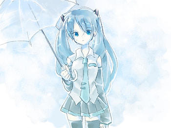 Hatsune Miku, umbrella, awesome, melt, nice, hatsune, aqua eyes, white, twintail, girl, singer, aqua, anime, pretty, virtual, blue, black, song, cute, vocaloid, beauty, miku, music, vocaloids, thighhighs, program, skirt, beautiful, diva, tie, aqua hair, cool, idol HD wallpaper