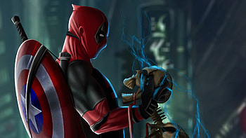 Deadpool With Captain America Shield, deadpool, artwork, artist, digital-art, superheroes HD wallpaper