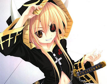 I'm a Bad Girl, blond hair, black, blonde, cute, short hair, blonde hair, hat, female, plain, brown eyes, sexy, white, blond, eyepatch, sword, hot, girl, dark, blade, anime girl, simple, anime, weapon, cap HD wallpaper