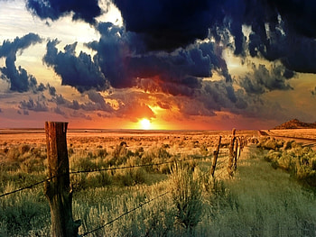 Landscape, Sunset, Fields, Clouds HD wallpaper