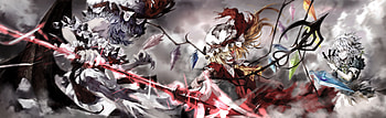 Fighting, wings, sakuya, scarlet, Anime, izayoi, sakuya izayoi, flandre, weapon, touhou, girls, spear, duo, manga, flandre scarlet, female HD wallpaper
