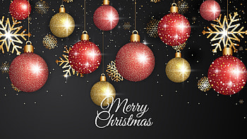 Red Golden Glitter Christmas Ornaments Snowflakes Black Background Christmas HD wallpaper