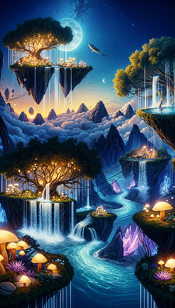 Enchanted Serenity: A Dreamy , fantasy, fantasy landscape, waterfall HD phone wallpaper