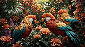 Colorful Birds, bird, colorful, flower, jungle, tree HD wallpaper
