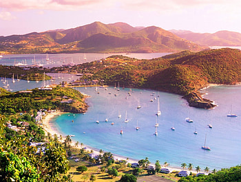 Leeward Island, Lesser Antilles, Caribbean Island, island, blue, sand, land, beach, sailboats, daylight, shore, day, brown, boats, trees, mountains, water, grass, lake, green, clouds, nature, sky, forest HD wallpaper